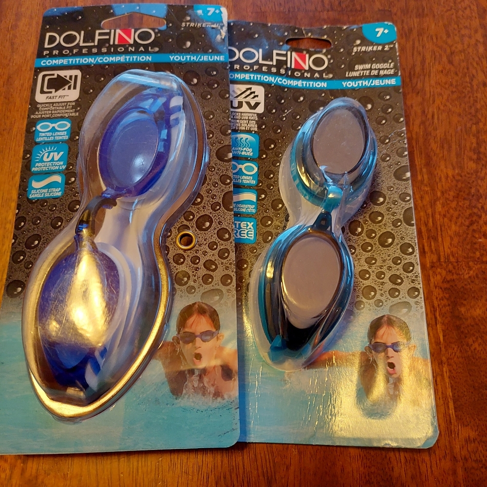Swim Swimming Goggles Dolfino Professional Competition Youth 7+ Lot of 2 Blue BN